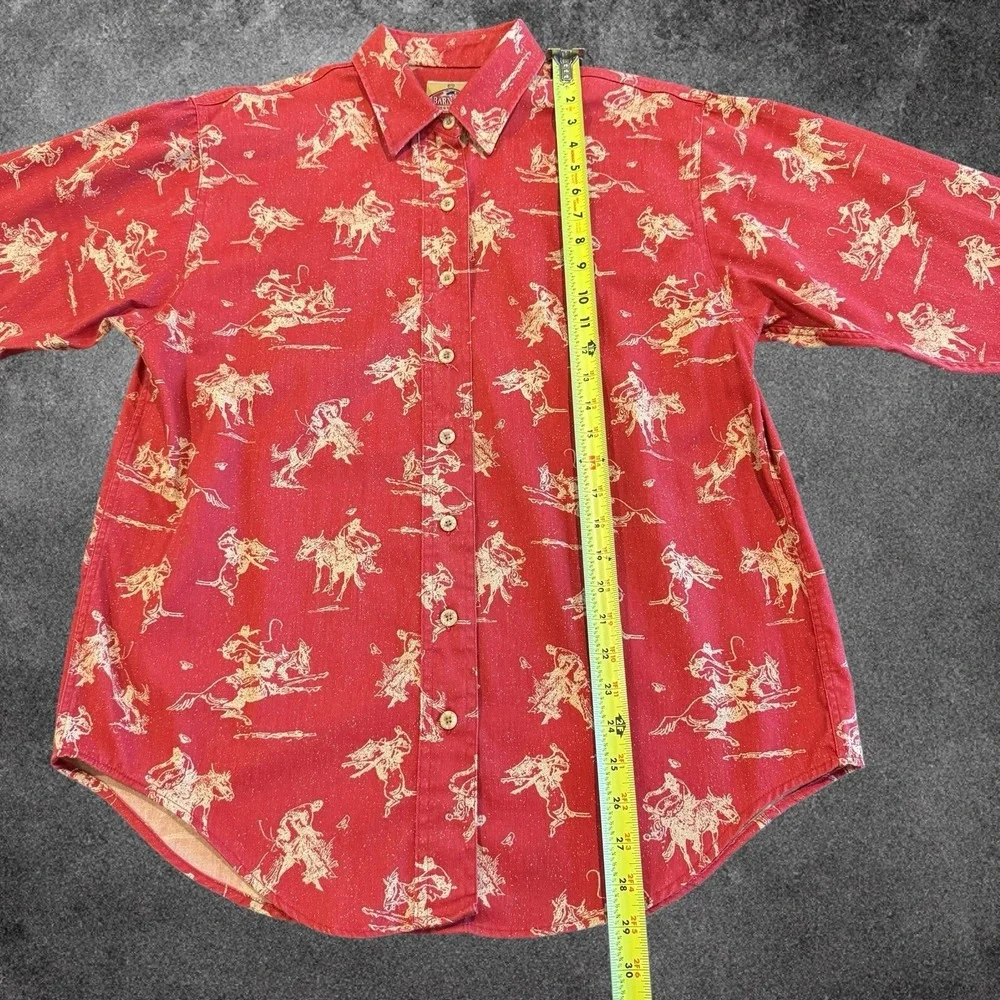 VNTG Barn Fly Western Shirt Medium Red Cowboy Rodeo Print Button Up 100%‎ Cotton